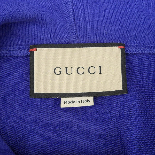 グッチ GUCCI コットン100% カレッジロゴ プルオーバー フーディー パーカー ブルー×イエロー sizeM メンズ レディース [Y03305]