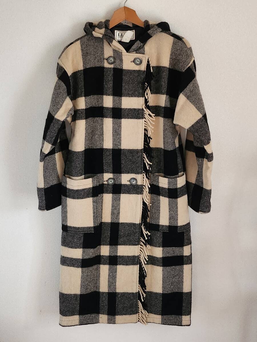 80s90sエルエルビーンウールコートL.L.BeanオールドビンテージUSA製チェックモノトーン