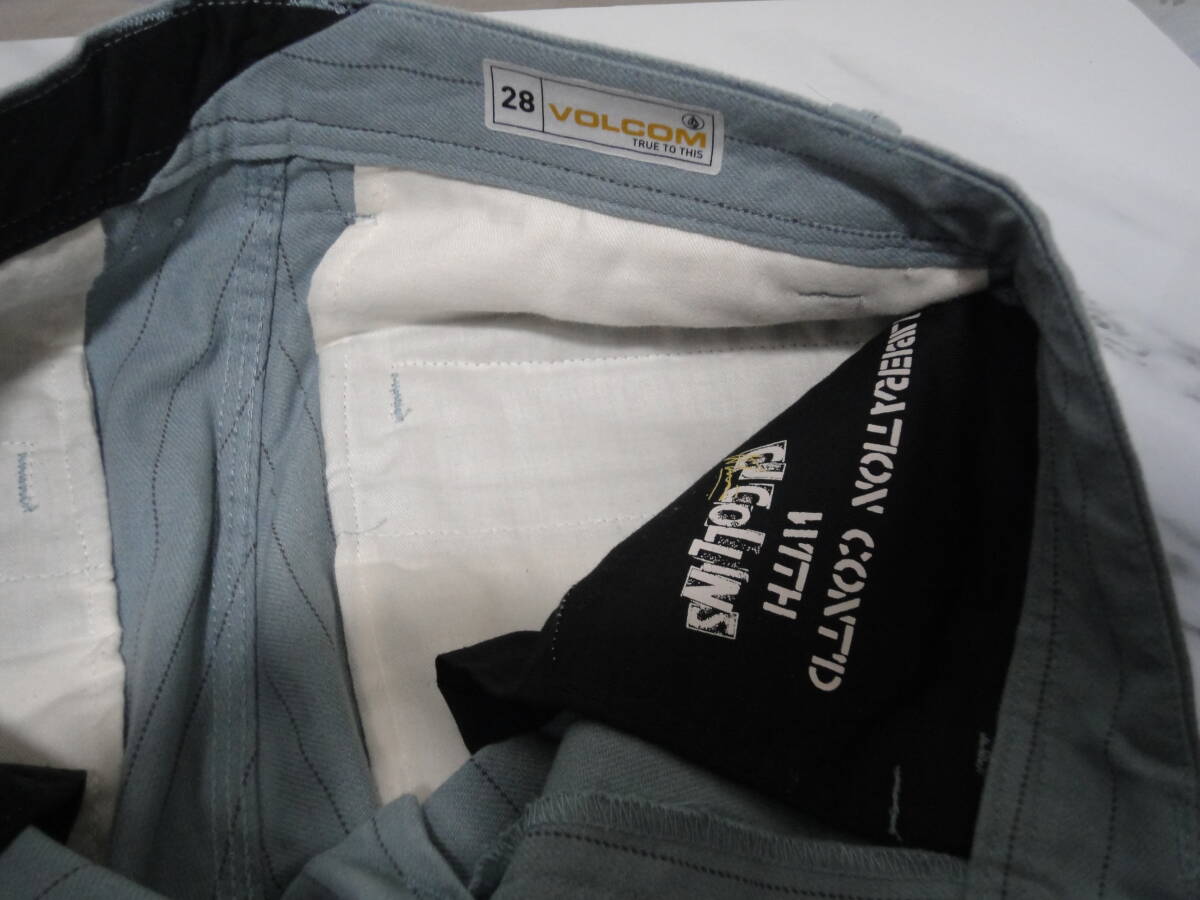 VOLCOM ボルコム　パンツ　ボトムス　スラックス　薄グリーン系　ストライプ　USED 古着　中古_画像5
