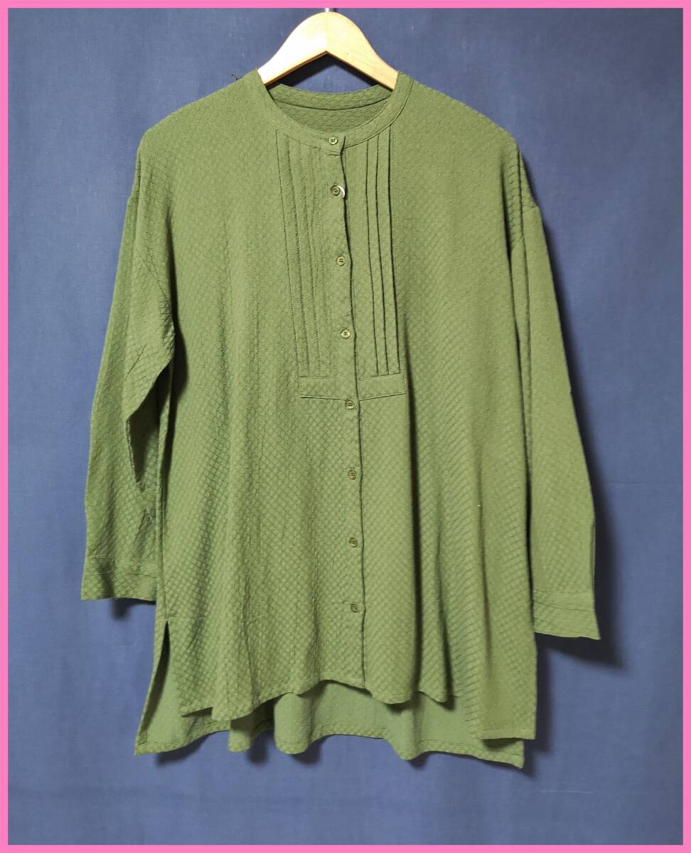 BLW‐５８‐２☆春秋☆新品☆送料込み☆即決☆ナチュラル系☆綿レーヨン☆Ｍ～Ｌサイズ☆チュニック☆カーキ系☆織柄☆ゆったり