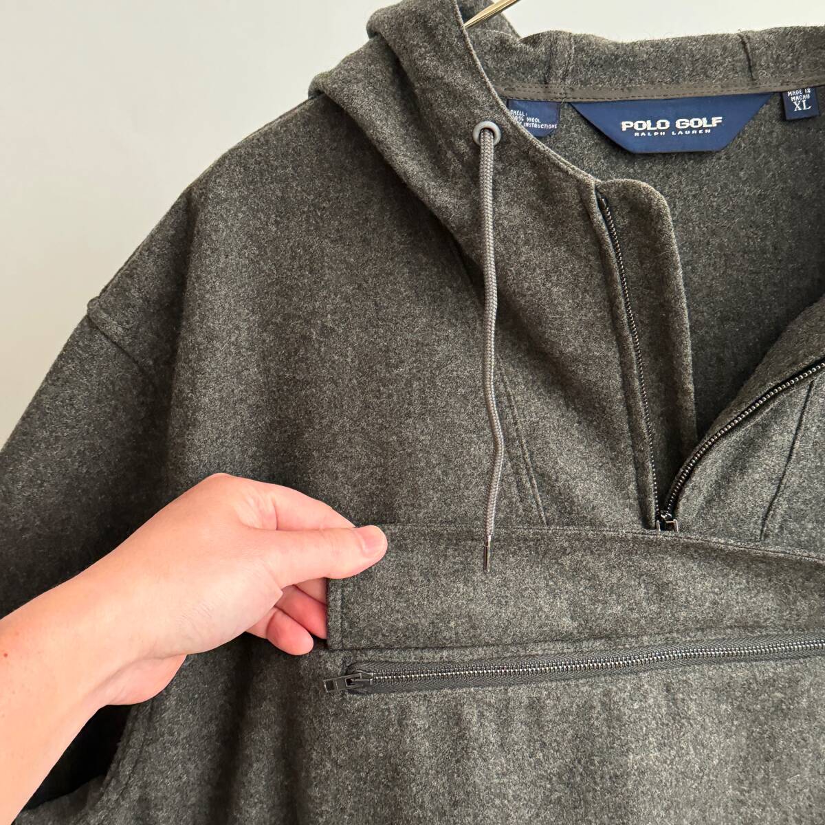 希少《 Mint Condition / Polo Golf / XL 》90s 極上品【 Ralph Lauren ポロゴルフ グレー フラノウール アノラック パーカ ビンテージ 】_画像4