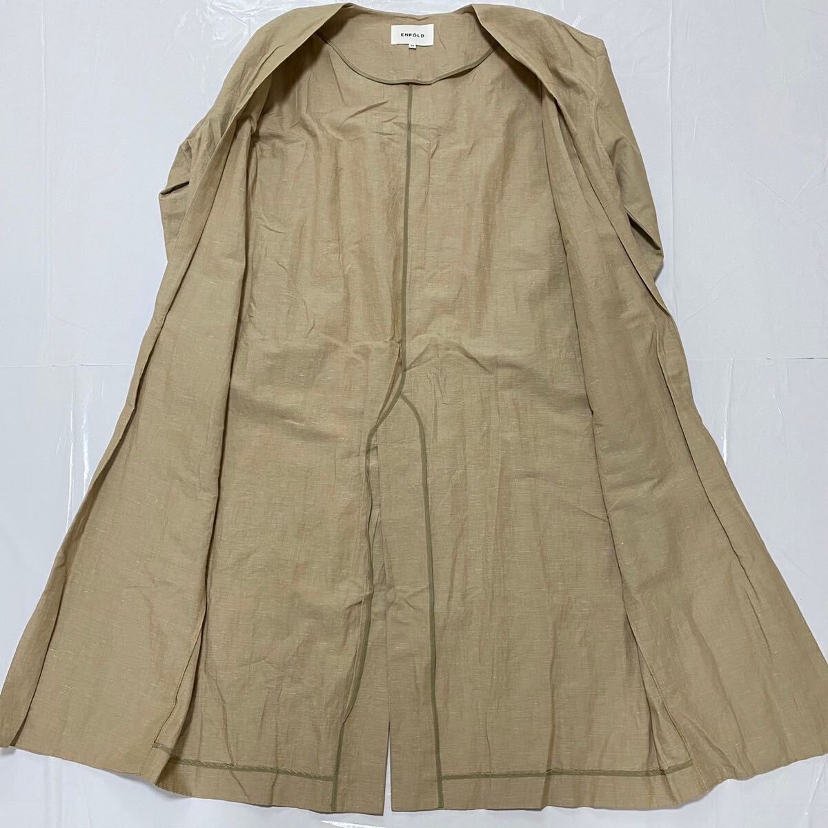 ENFOLDemf.rudo simple long cotton flax no color coat spring coat 36 size beige long gown coat 