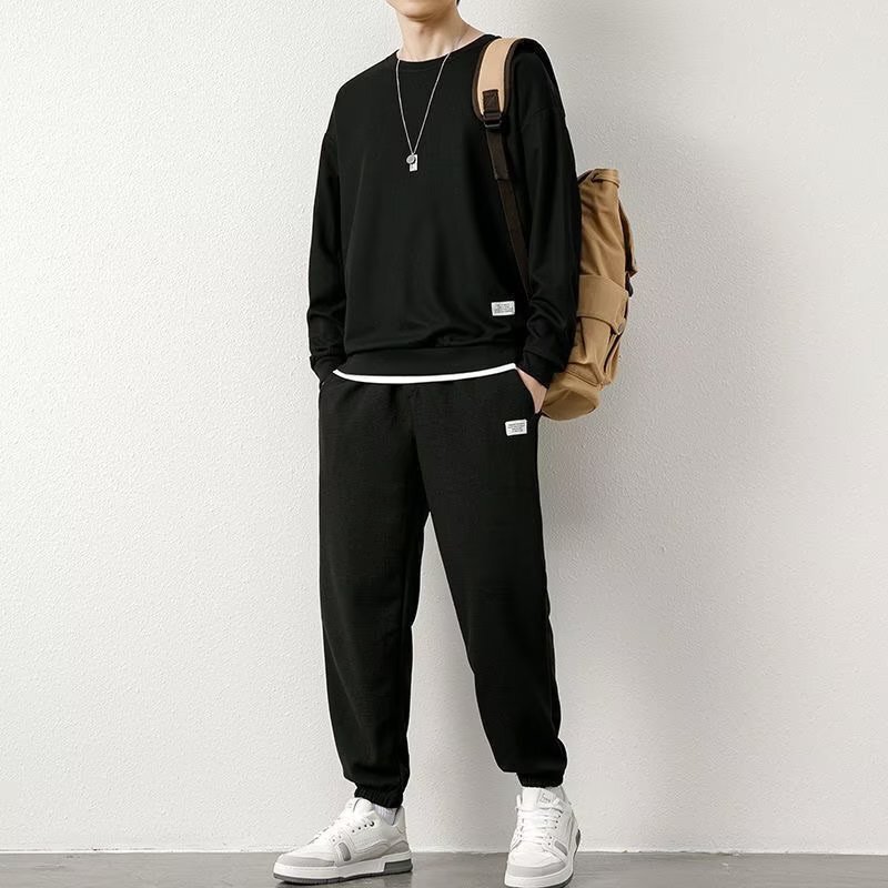 メンズ セットアップ 長袖 ロングパンツ スウェットパンツ ウエストゴム ボトムス カジュアル おしゃれ かっこいい ブラック 2XL