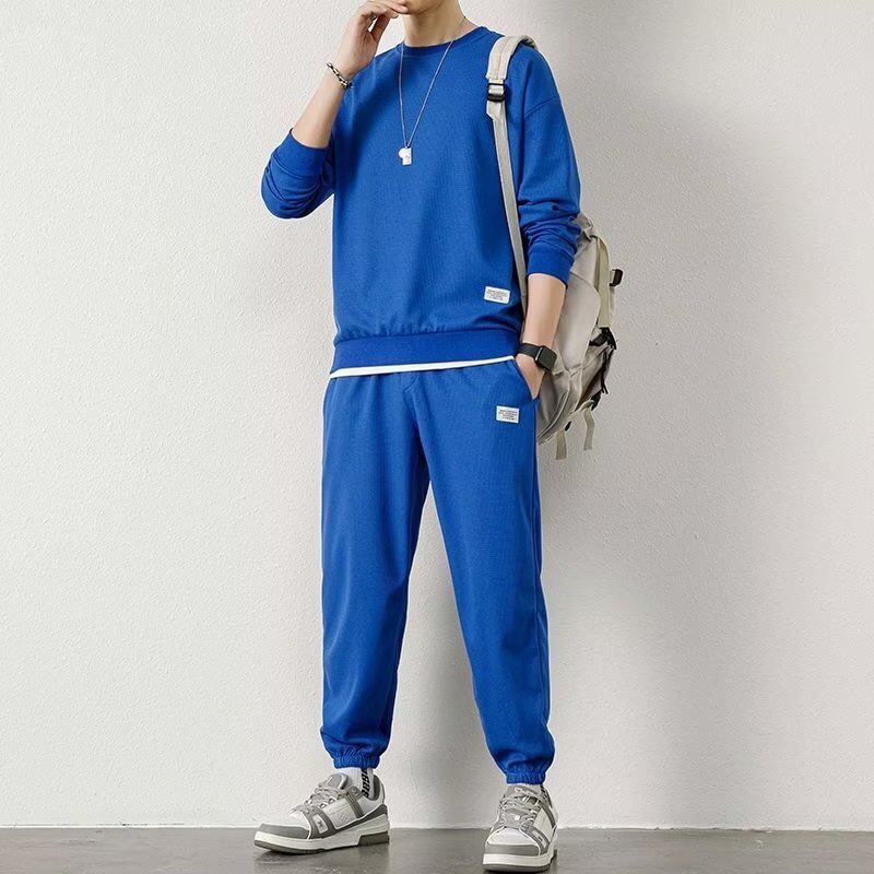 メンズ セットアップ 長袖 ロングパンツ スウェットパンツ ウエストゴム ボトムス カジュアル おしゃれ かっこいい ブルー L