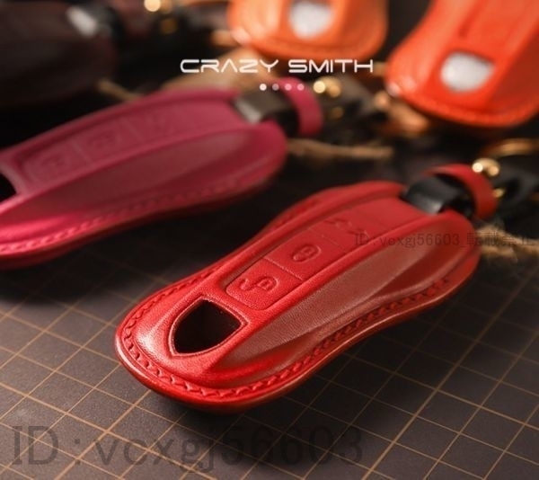 CRAZY SMITHPorsche 新型パナメーラ 新型カイエン 手作り本革キーケース スマートキーカバー ブラック S81