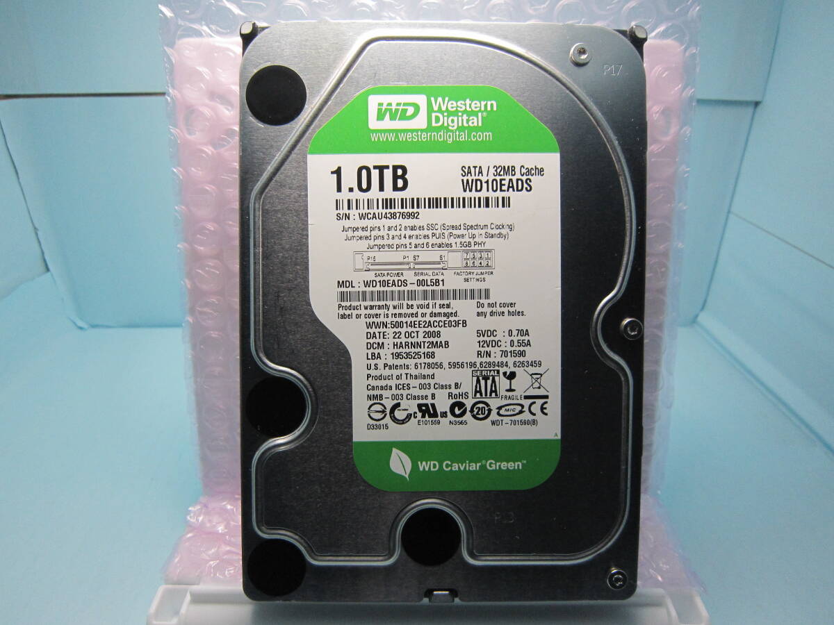 WD　1.0TB　WD10EADS　使用時間：0時間　健康状態：正常　6992　WD10EADS-00L5B1　3.5インチ　SATA 