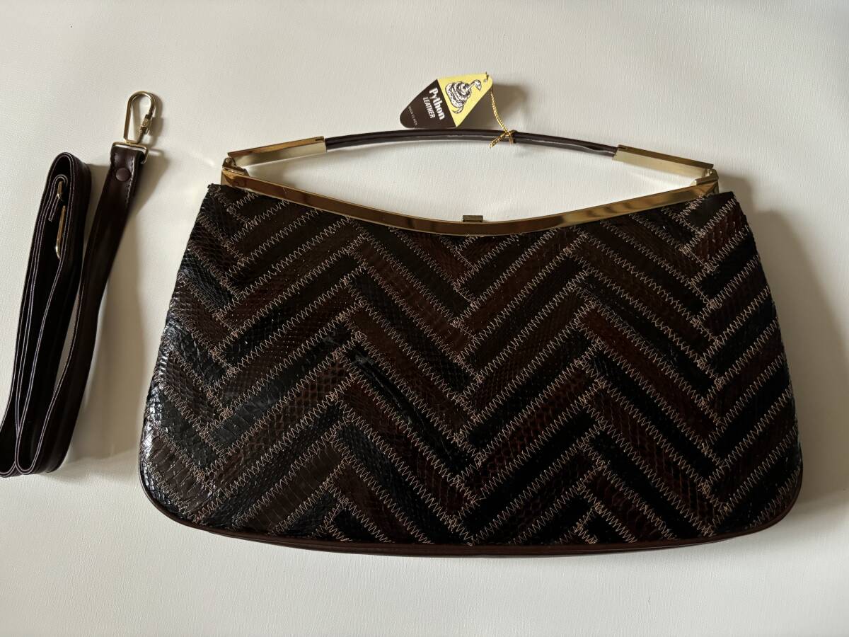 Python　LEATHER　ショルダーバッグ　ハンドバッグ　両用　レトロ　未使用　訳アリ　パイソン_画像1
