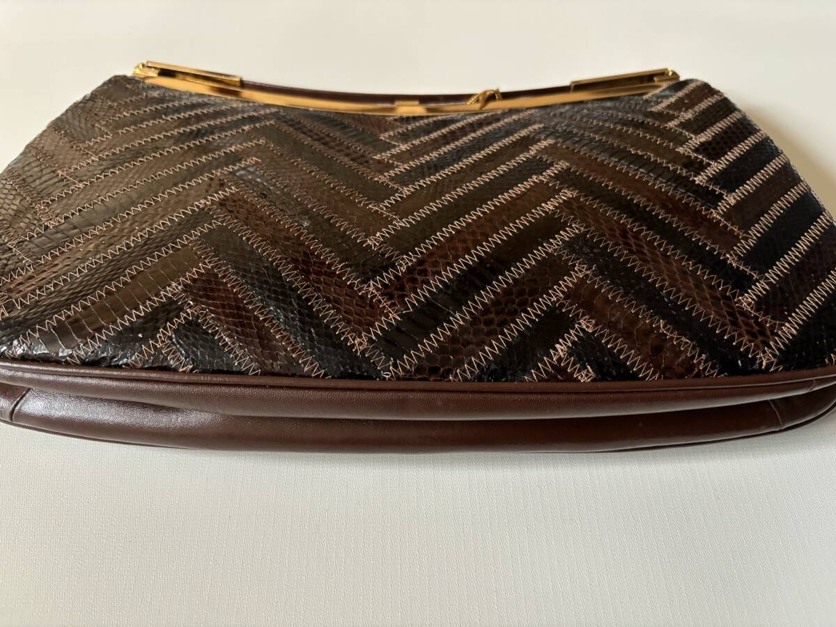 Python　LEATHER　ショルダーバッグ　ハンドバッグ　両用　レトロ　未使用　訳アリ　パイソン_画像5