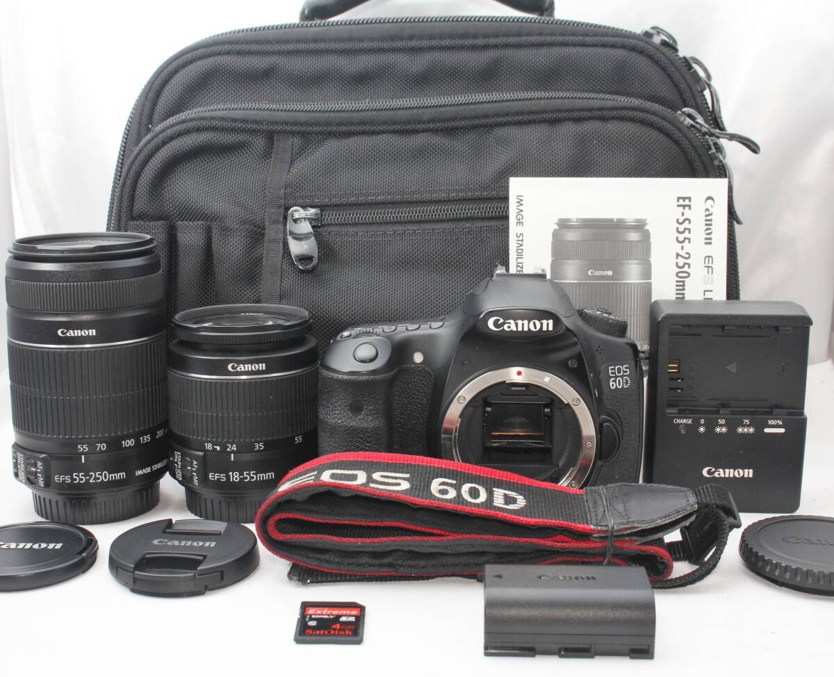 *[ finest quality beautiful goods beginner recommendation set ] Canon EOS 60D * EF-S18-55mm IS II EF-S55-250mm IS II * SanDisk4GB hand Wobble correction attaching lens attaching 