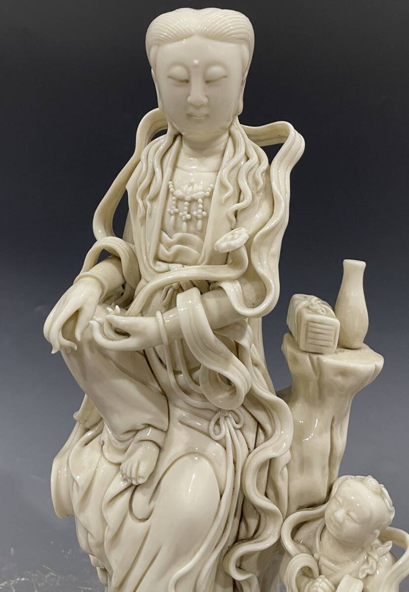 秘藏 明 徳化窯 童子拜觀音 陶芸 磁器 中国古陶磁器 骨董陶磁器
