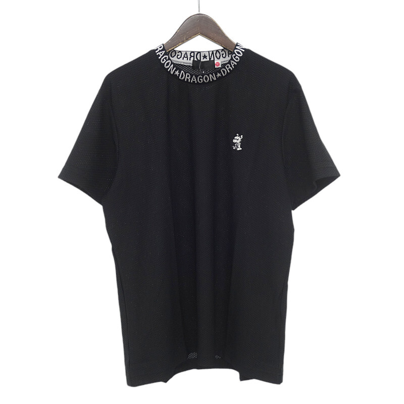 【特別価格】DANCE WITH DRAGON ゴルフ DRYUV ネックロゴ モックネック ストレッチ Tシャツ ブラック サイズ メンズ4
