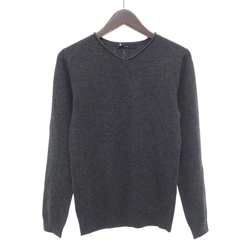 【特別価格】AKM PULL OVER V-NECK カシミヤ ハイゲージ カットソー ニット ダークグレー系 サイズ メンズS