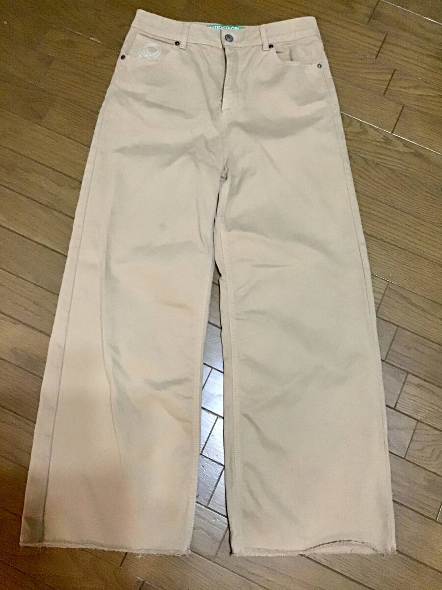 美品【UNITED COLORS OF BENETTON/ベネトン】ワイドパンツ/28★ベージュ★レディース★USED
