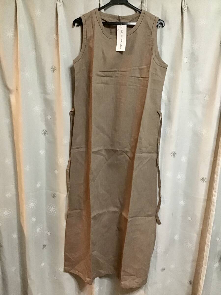 新品【BELLEMAISON/ベルメゾン】ロングワンピース/M★ベージュ★エプロン★千趣会★レディース