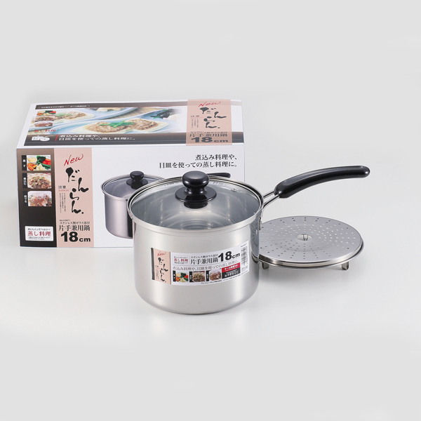 まとめ得 NEWだんらん ステンレス製ガラス蓋付片手兼用鍋18cm x [3個] /m