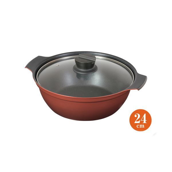 まとめ得 旨味 ふっ素加工IH対応ガラス蓋付卓上鍋24cm x [3個] /m