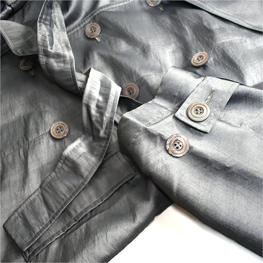 【定価６萬(wàn)】 DKNY ダナキャラン 至極の逸品◎ 光沢 ナイロン ロング トレンチコート シルバー S メンズM - L