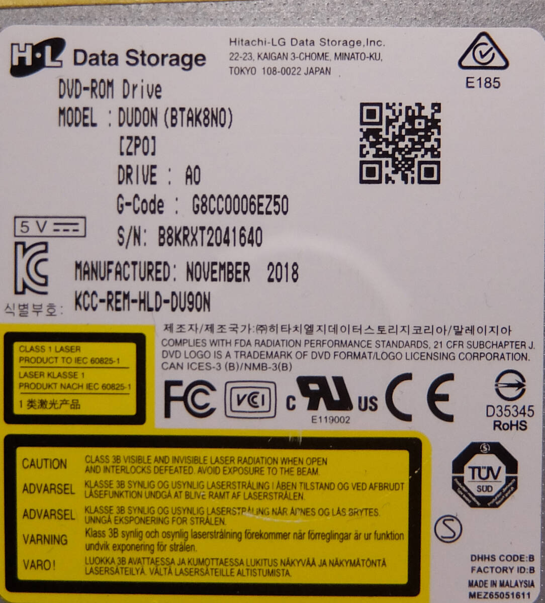 9.5mm厚 ウルトラスリム マルチDVDドライブ HLDS H・L Data Storage 日立 DUD0N 管D15