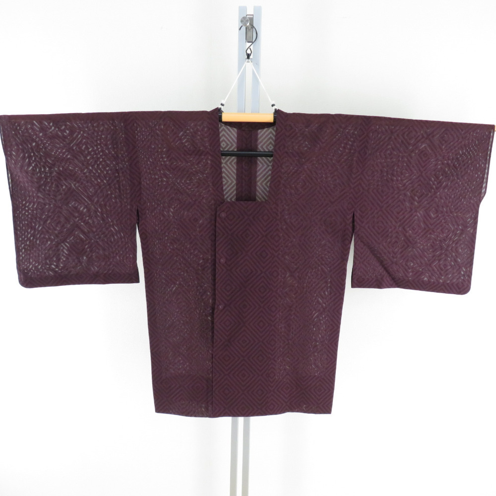 道行 紗 夏用 入り子菱 紫色 正絹 着物コート 単衣 和装用 ちりよけ 身丈81cm