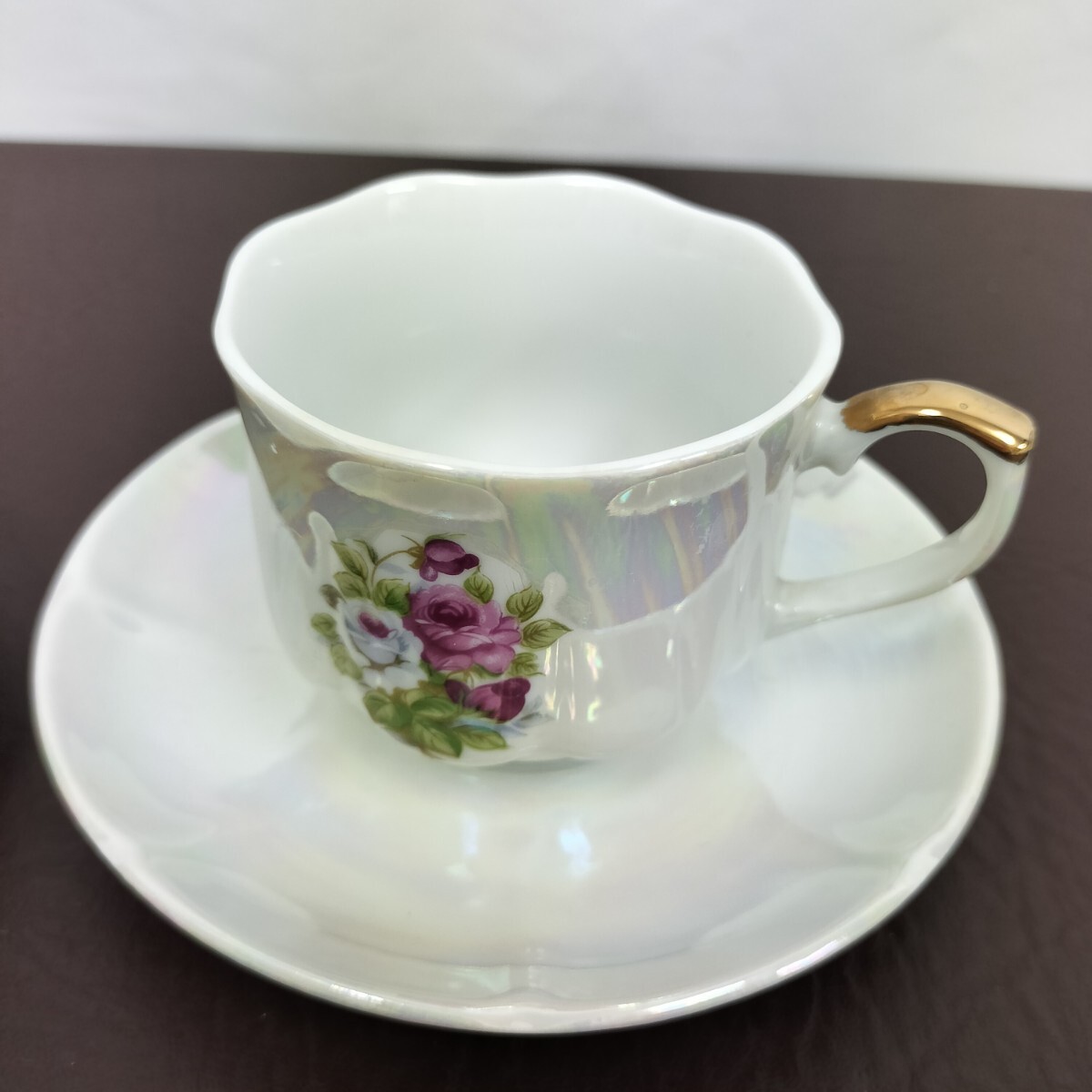 [ beautiful goods ]HAKKO JAPAN/ Aurora cup & saucer /4 customer +1 sheets Western-style tableware coffee cup tea cup gold paint floral print cup saucer 