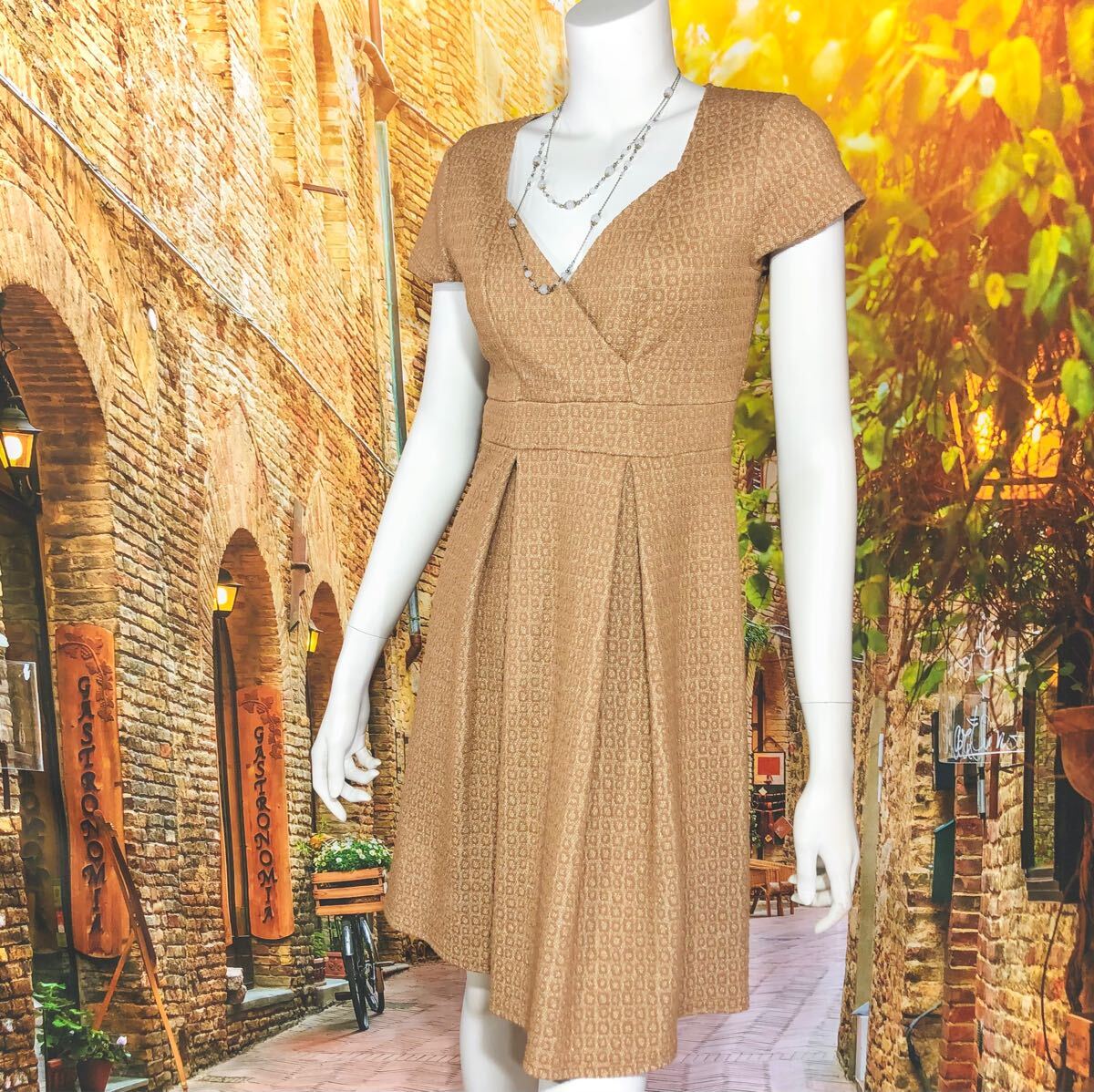 EGERIE PARIS エジェリ カーキゴールドワンピース T1 S_画像4