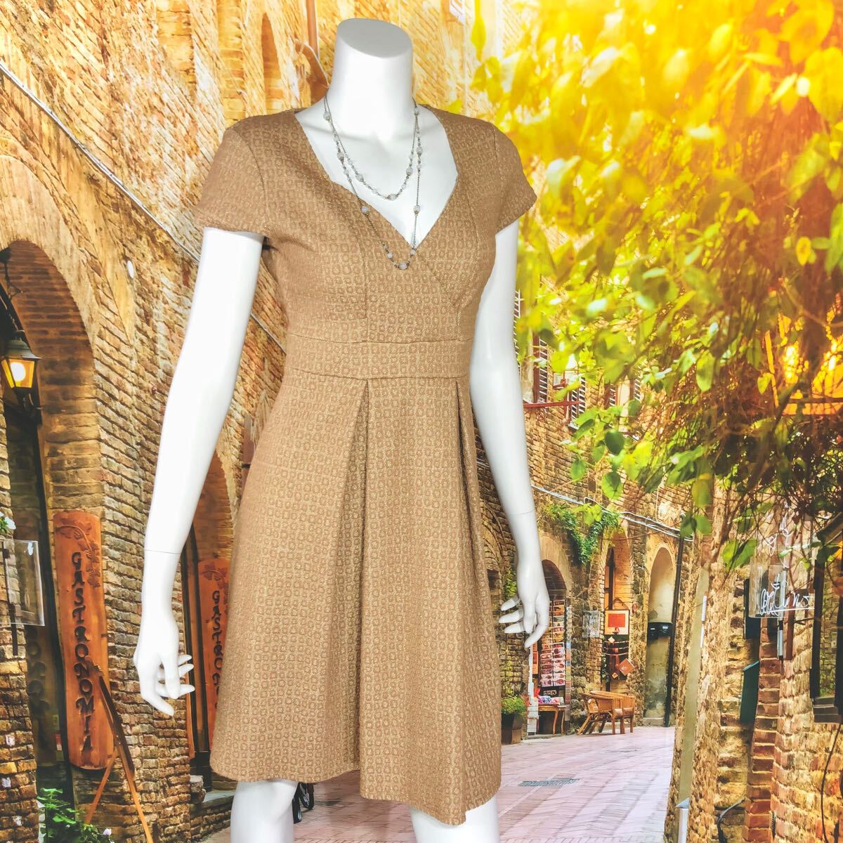 EGERIE PARIS エジェリ カーキゴールドワンピース T1 S_画像1