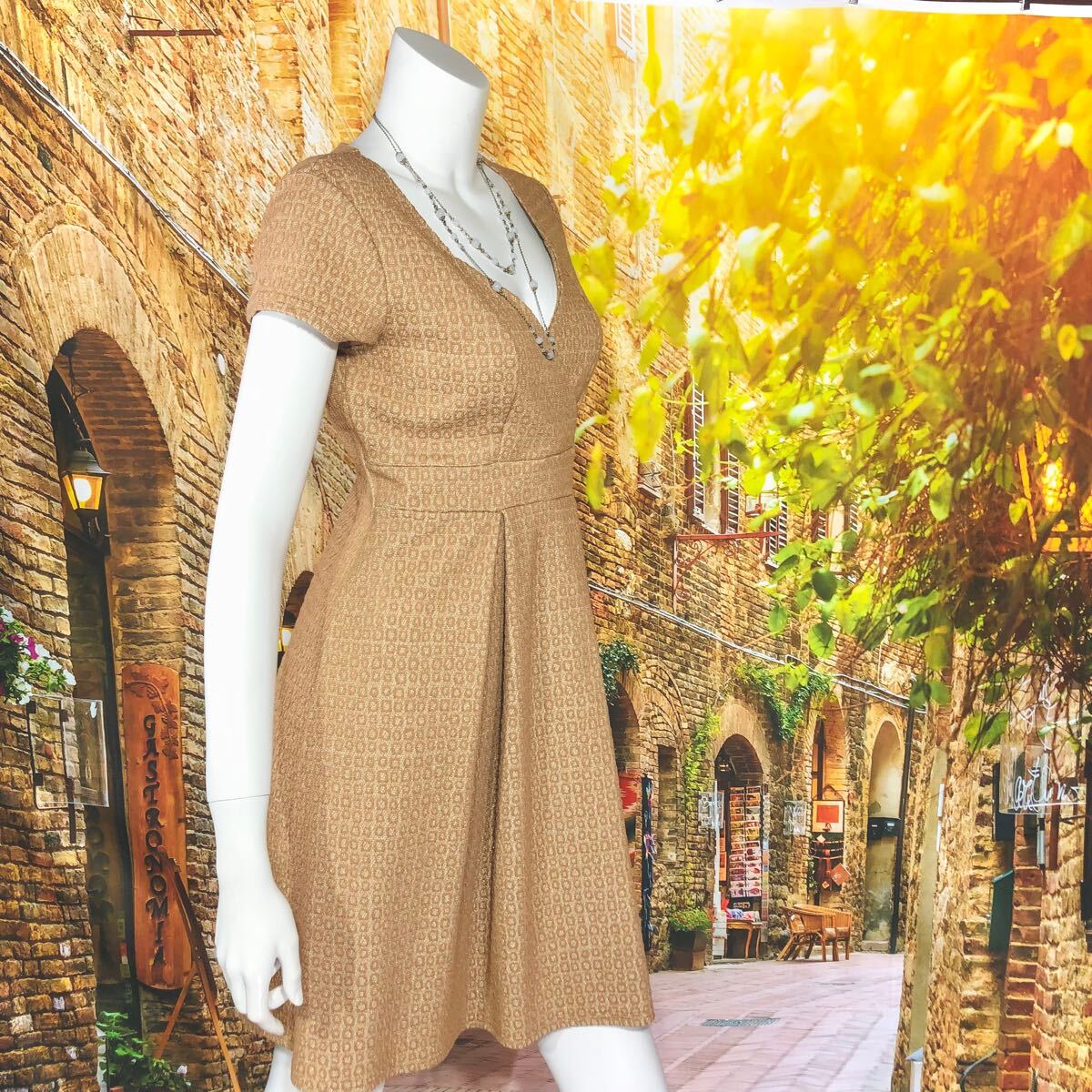 EGERIE PARIS エジェリ カーキゴールドワンピース T1 S_画像2