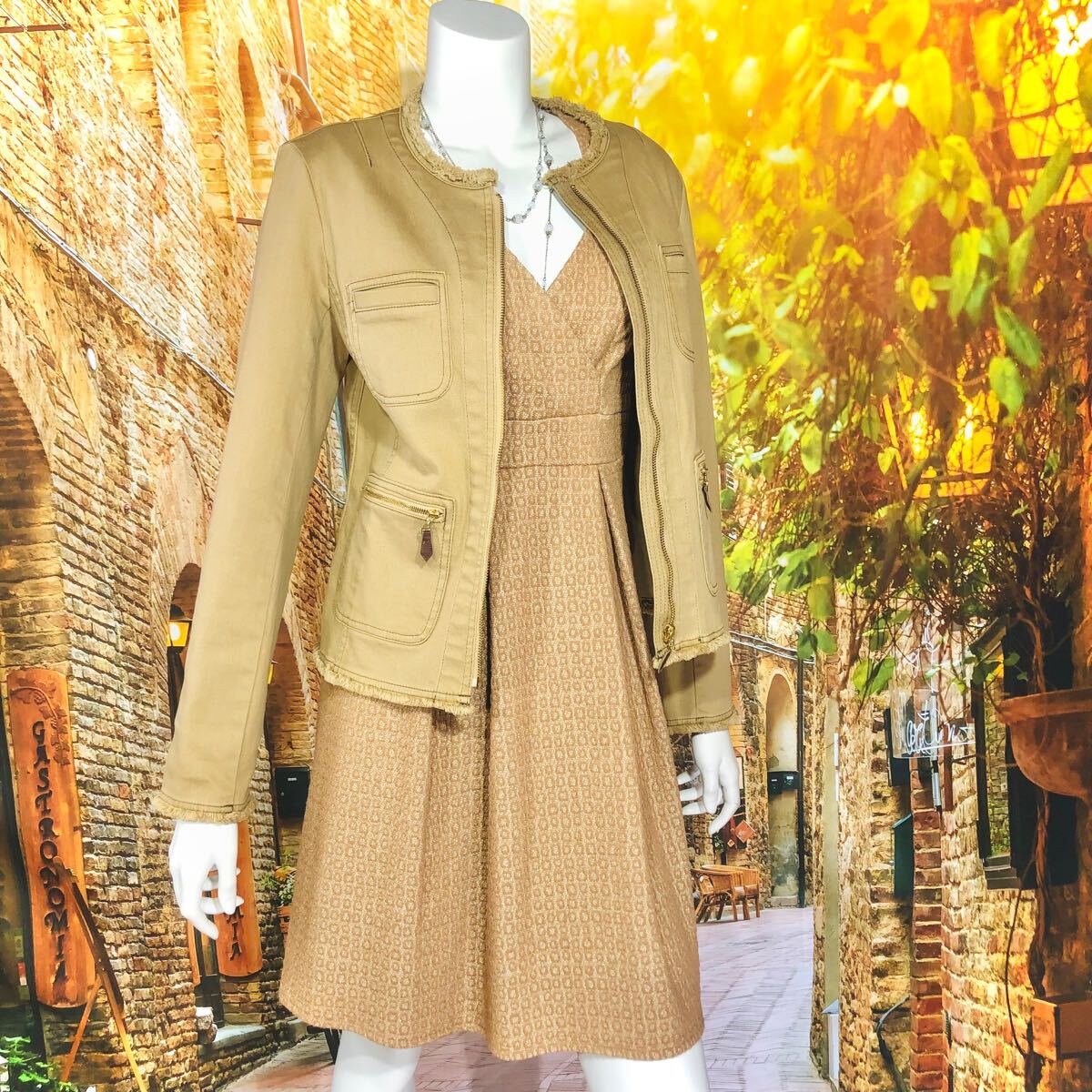 EGERIE PARIS エジェリ カーキゴールドワンピース T1 S_画像5