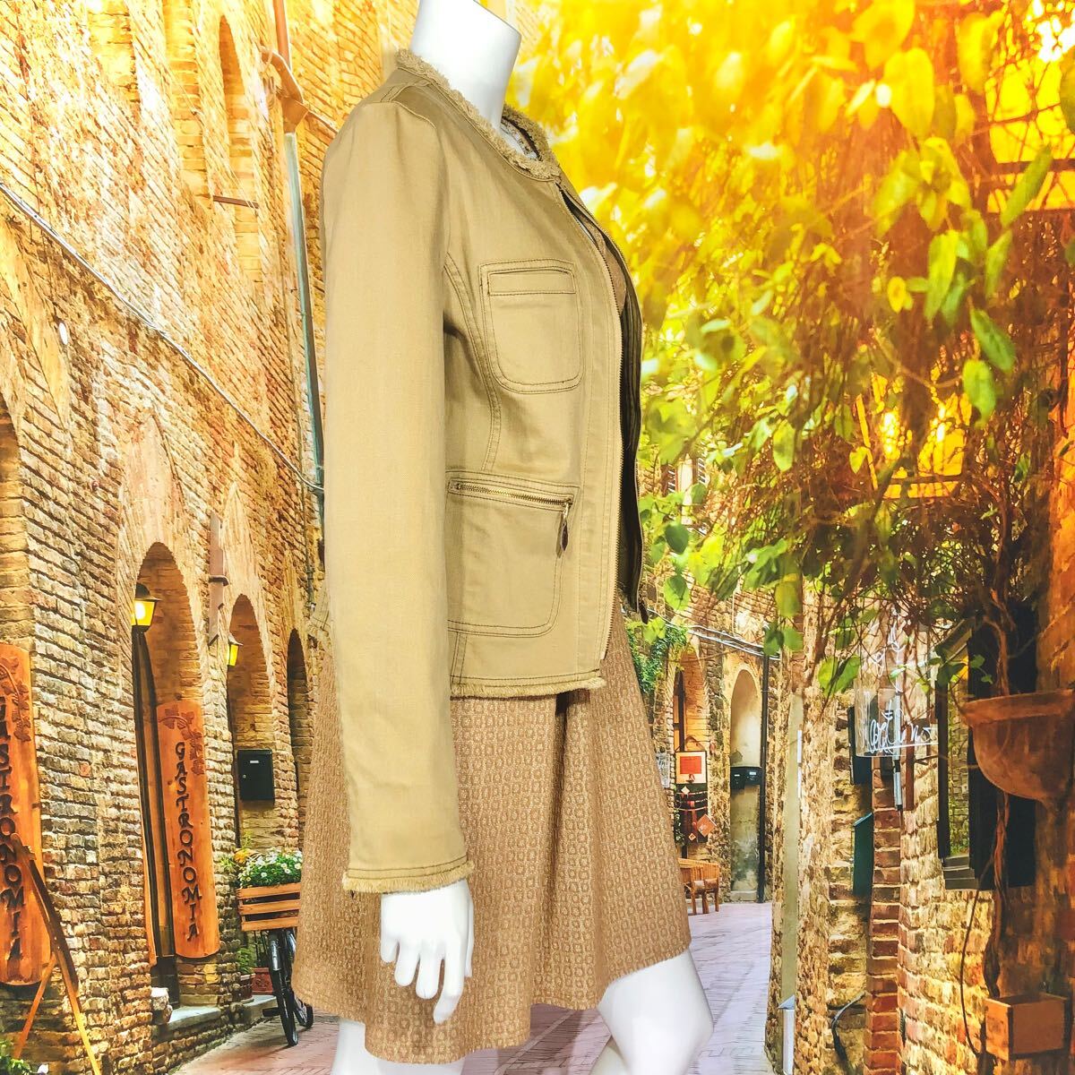 EGERIE PARIS エジェリ カーキゴールドワンピース T1 S_画像6