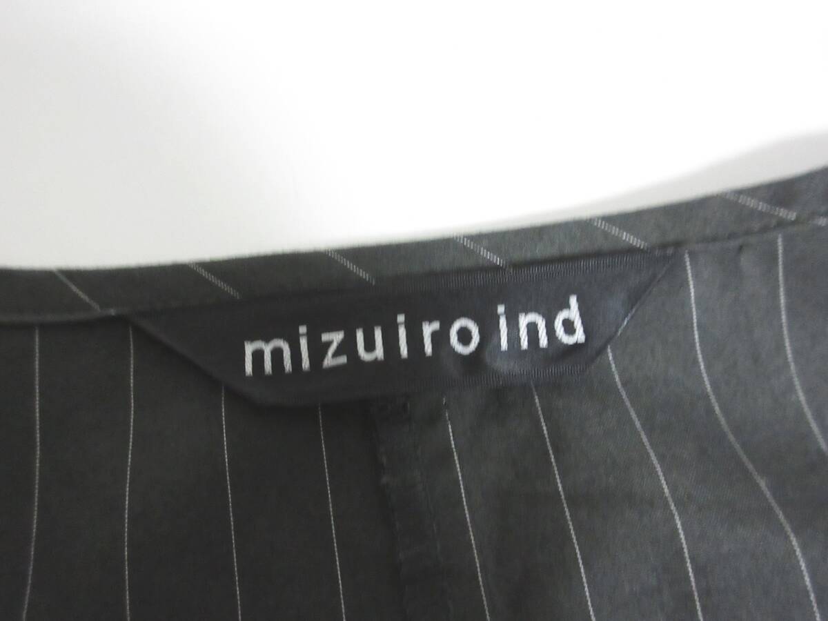 mizuiro ind ミズイロインド ストライプ 七分袖 ワンピース グレー 春夏 irmri yg6594_画像4