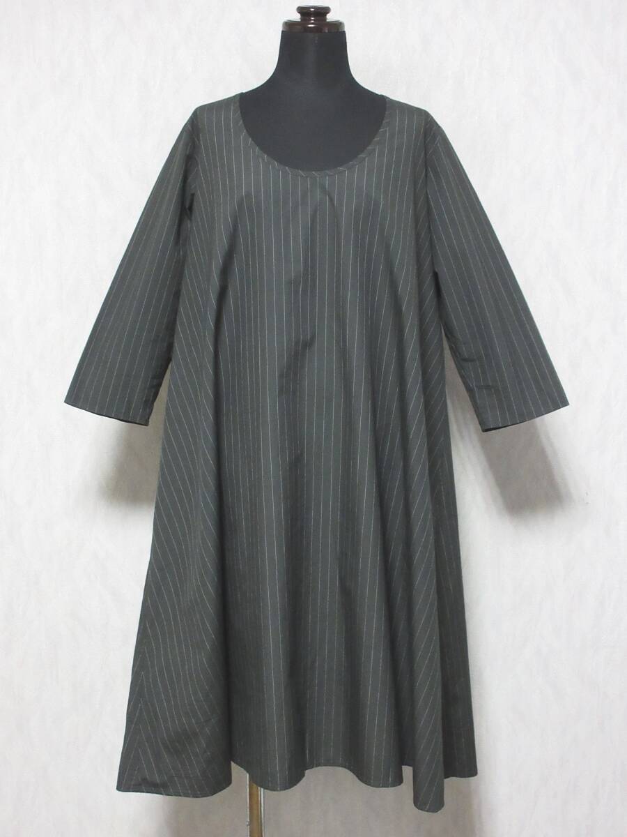mizuiro ind ミズイロインド ストライプ 七分袖 ワンピース グレー 春夏 irmri yg6594_画像1