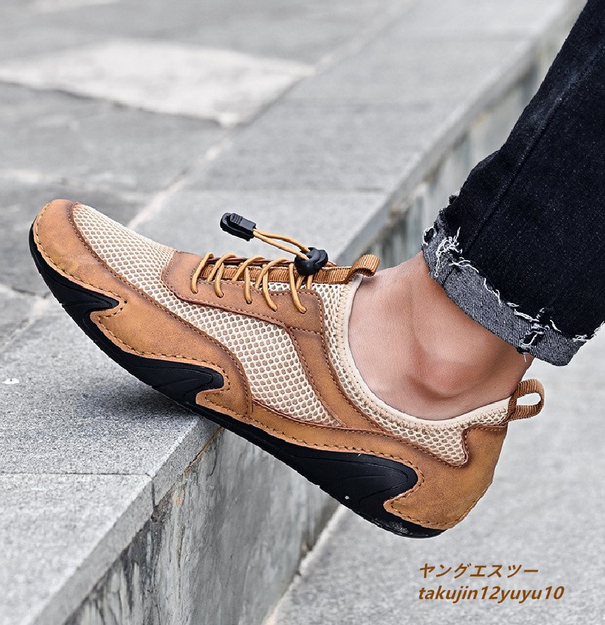  hard-to-find * men's shoes cow leather driving shoes mountain climbing shoes sport shoes original leather running walking spring summer autumn shoes ventilation khaki 25.5cm