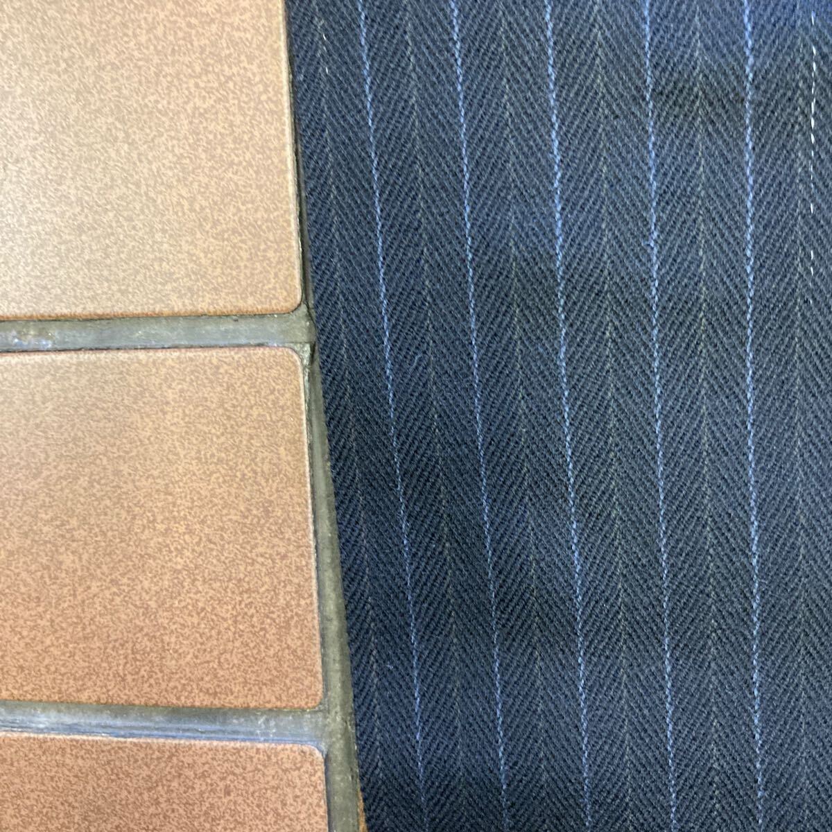 【新品】ビジネス スラックス ゴルフ サイズ M(76cm ) 2タック 日本製 毛 100% ツィード 肉厚生地 濃紺 ストライプ柄 レトロ ヴィンテージ_画像3