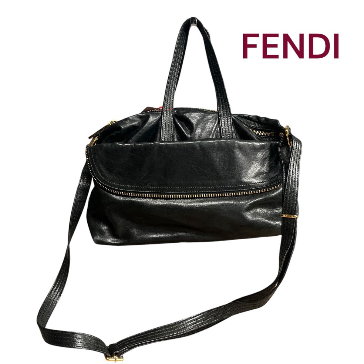 フェンディ　ジップイット　2wayショルダーバッグ、ハンド　ブラック　レザー　FENDI