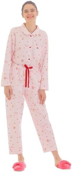 ナルエー narue★新品　MoonTanムーンタン　裏綿接結(綿入り)ストロベリーシュークリームシャツパジャマ　ピンク系★sizeM～L