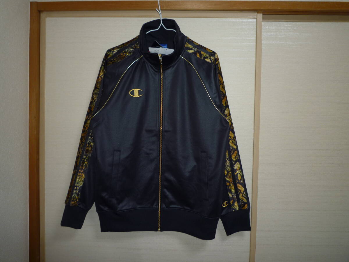 超歓迎 チャンピオン 蛇柄? レザー調 ジャージージャケット 黒×金 L その他