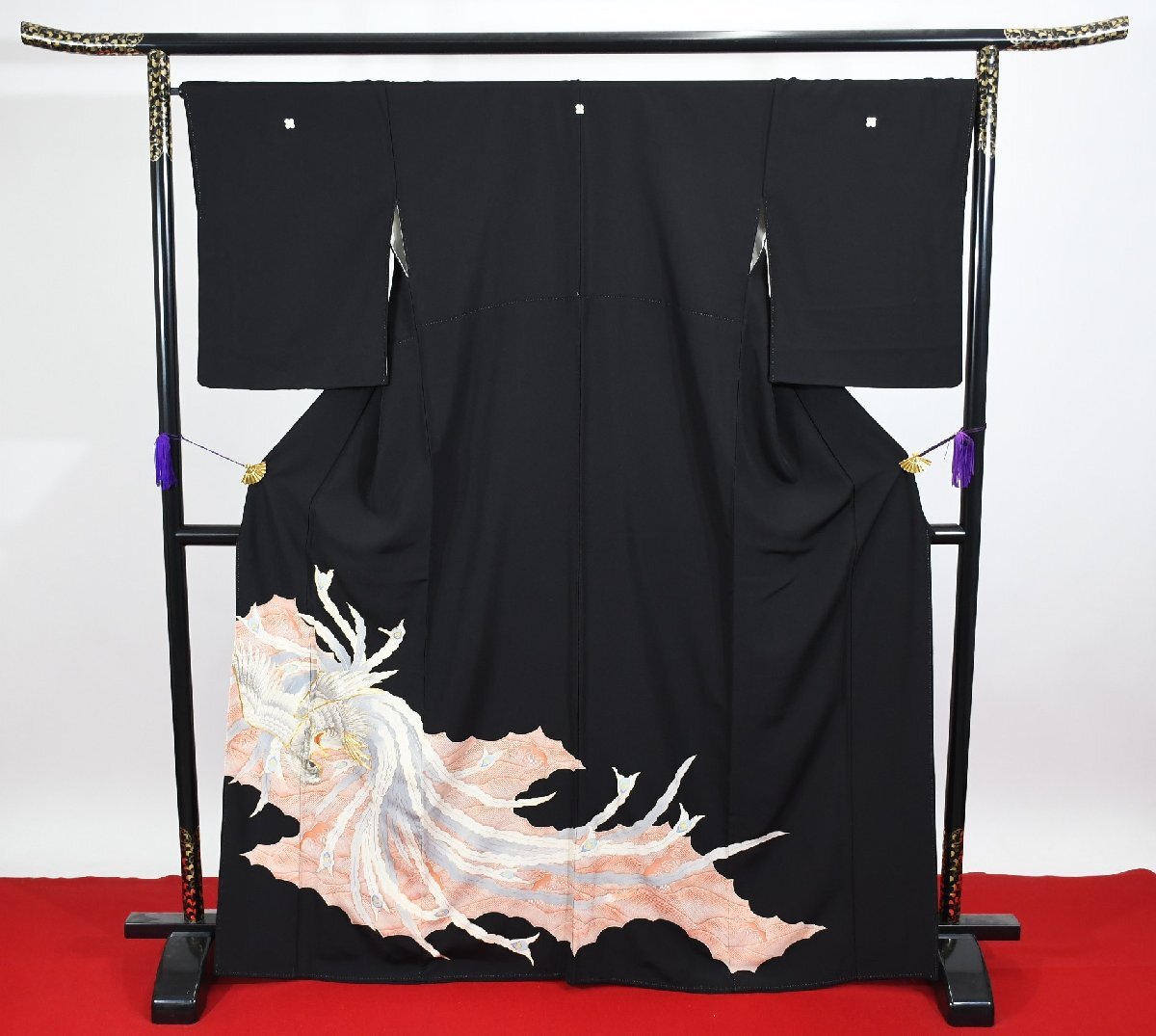 黒留袖 結婚式 孔雀 身丈161cm 裄丈68cm ★着物 e-1128 桜庭呉服店