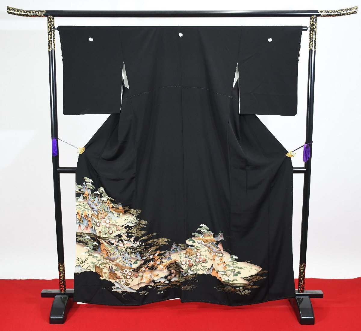 黒留袖 結婚式 風景 身丈156cm 裄丈65cm ★着物 e-1133 桜庭呉服店