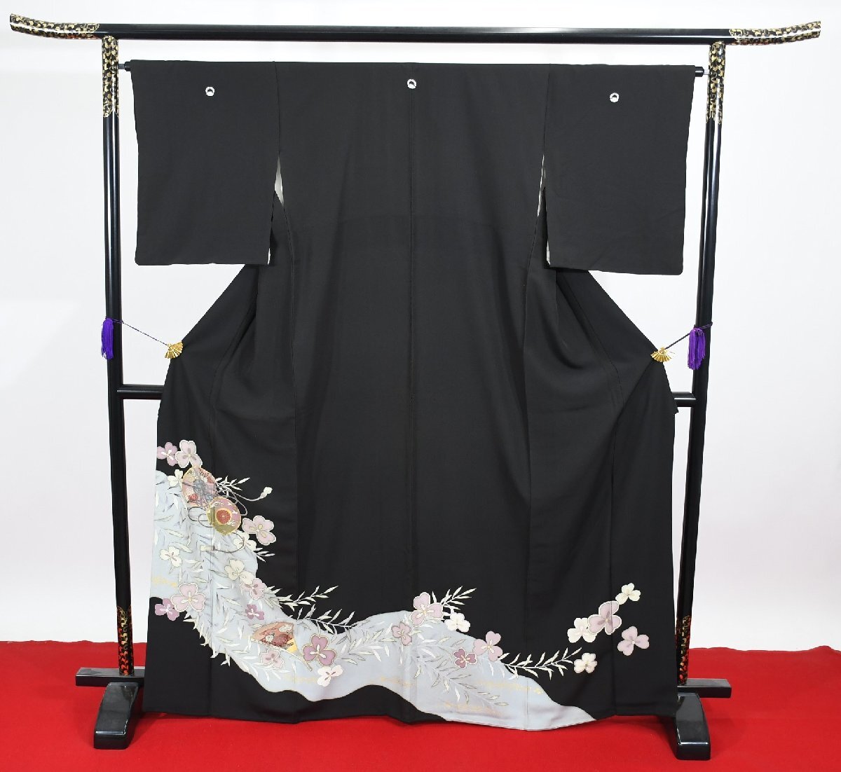 黒留袖 結婚式 花 身丈161cm 裄丈65cm ★着物 e-1093 桜庭呉服店