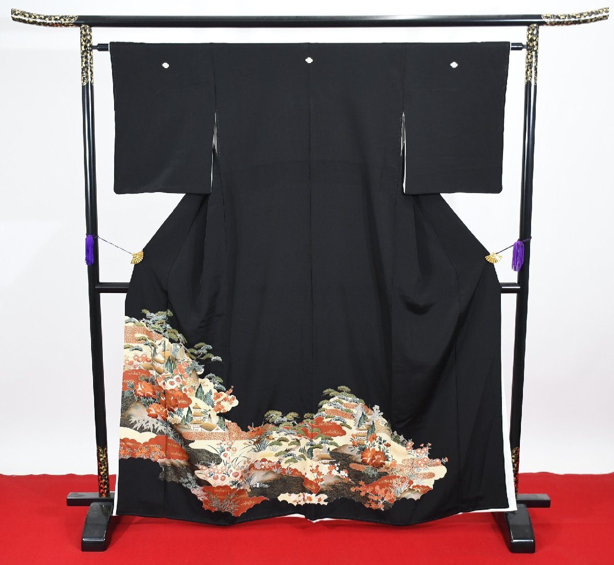 黒留袖 結婚式 風景 身丈157cm 裄丈63cm ★着物 e-1111 桜庭呉服店