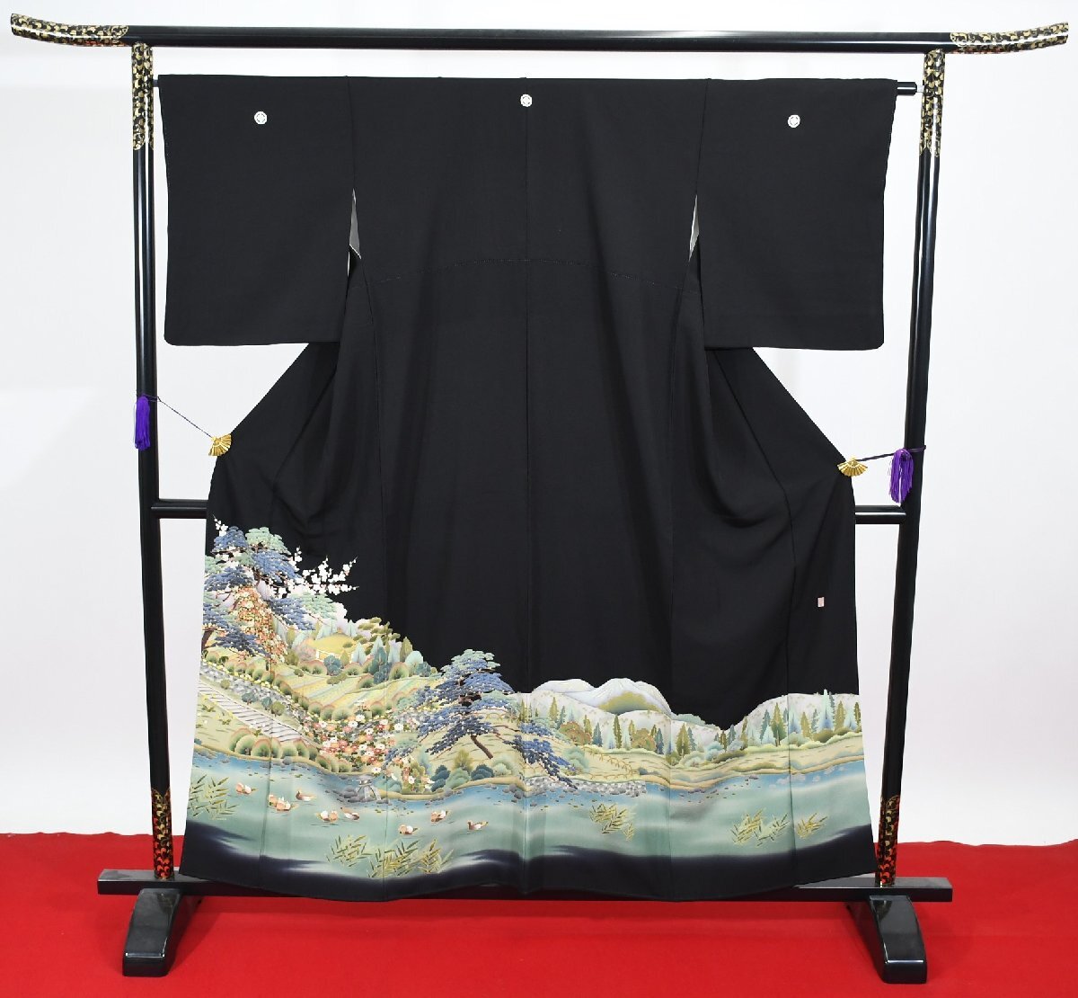 黒留袖 結婚式 風景 庭園 鴛鴦 身丈152cm 裄丈65cm ★着物 e-1076 桜庭呉服店