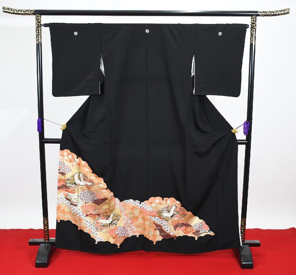 黒留袖 結婚式 鏡雲取り 金彩 舞鶴 身丈156cm 裄丈65cm ★着物 e-1122 桜庭呉服店