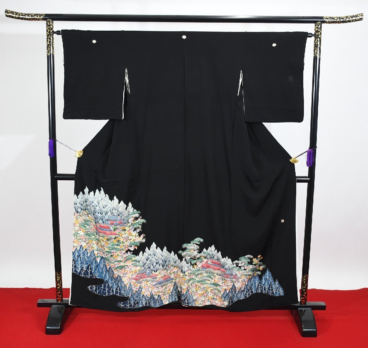 黒留袖 結婚式 風景 身丈152cm 裄丈65cm ★着物 e-1129 桜庭呉服店