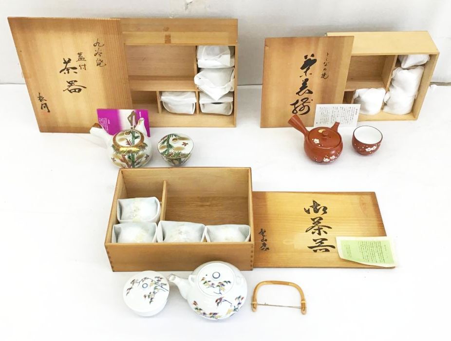 3箱セット 茶器揃 九谷焼 有田焼 常滑焼 茶器 急須 湯飲 金彩 色絵 鳥 竹 梅 共箱 茶道具 煎茶道具 陶器 陶磁器 工芸品 伝統工芸 まとめて