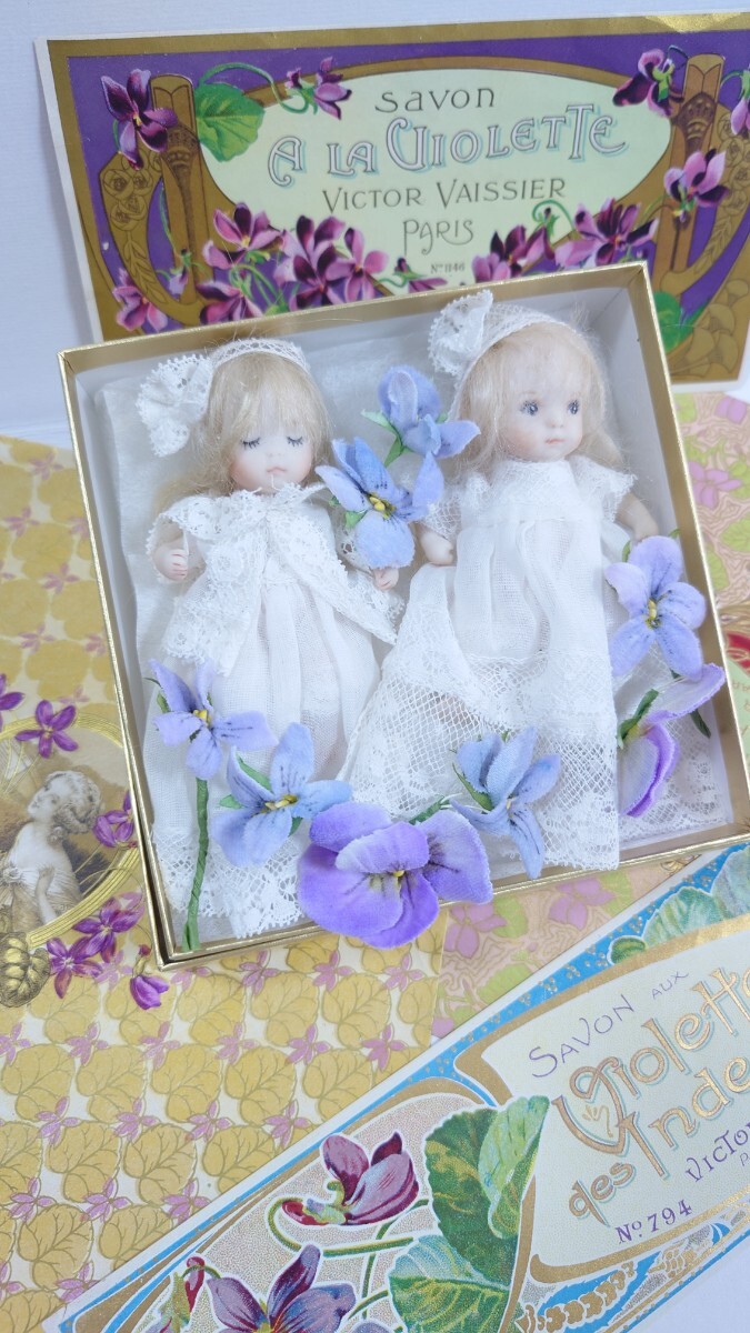 ★ちびくま工房　小さなbebe 8センチ　すみれのbox アンティークレース
