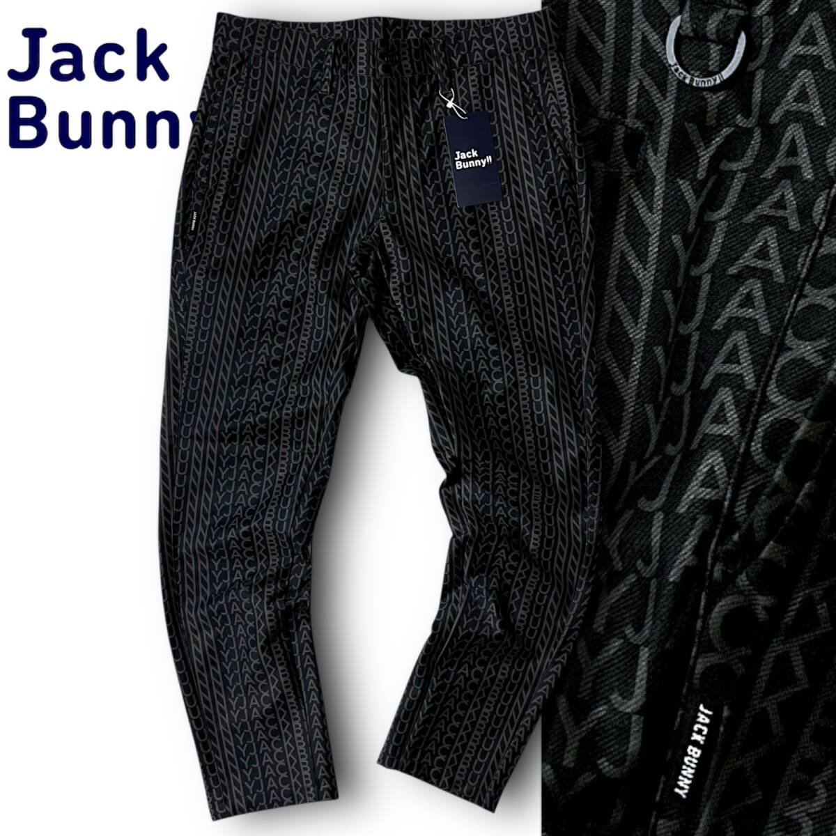 新品 Jack Bunny!! ジャックバニー パーリーゲイツ 撥水 防風ツイル素材 ロゴ総柄 ハイストレッチ ロングパンツ 4 M ゴルフ 秋冬 ◆B4792