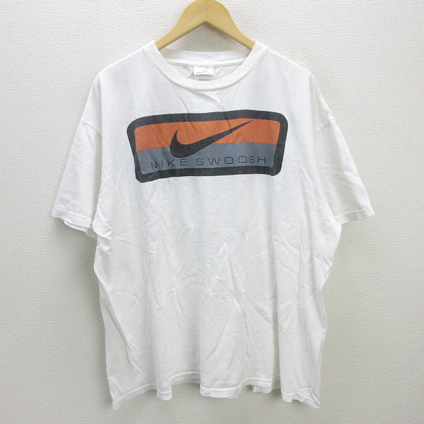 H■90s?USA制■ナイキ/NIKE ビッグロゴプリントTシャツ ヴィンテージ【XL】白/MENS■64【中古】