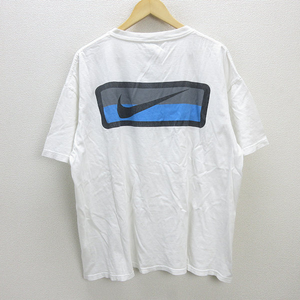 H■90s?USA制■ナイキ/NIKE ビッグロゴプリントTシャツ ヴィンテージ【XL】白/MENS■64【中古】