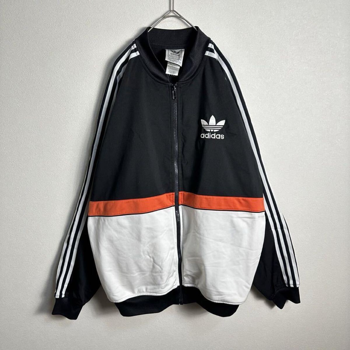 【希少デザイン】adidasジャージSST型　背面ビッグロゴ　ブラックホワイトLサイズ