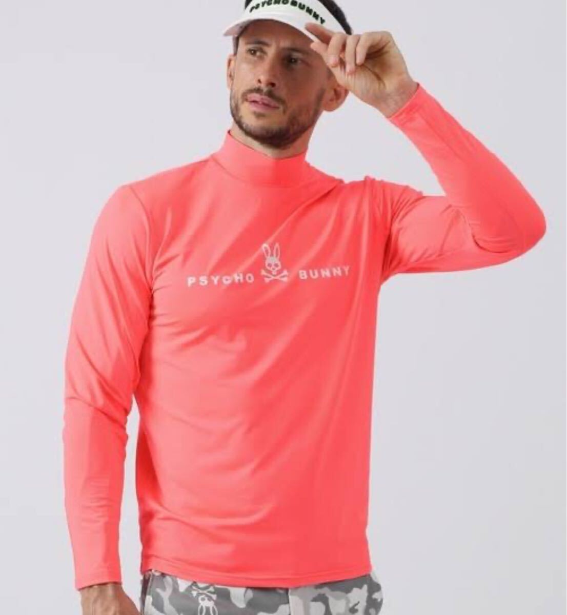 Psycho Bunnyサイコバニー　GOLF EC限定　フロントベーシックロゴ モックネック 　ロンTEE ライトピンク　ロンT ハイネック　ゴルフ